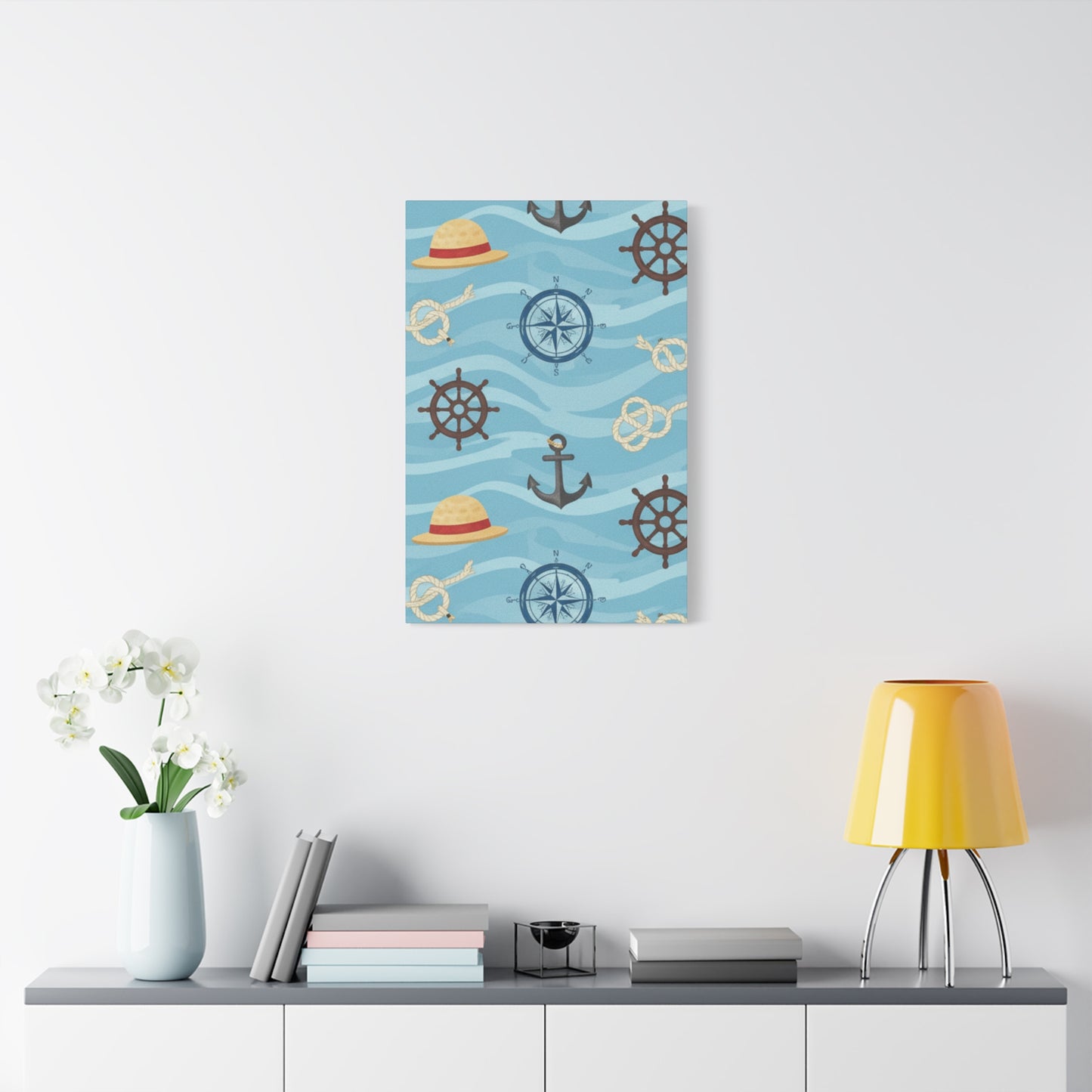 One Piece-Inspired | Blue Nautical Straw Hats | Premium Canvas Wall Art
