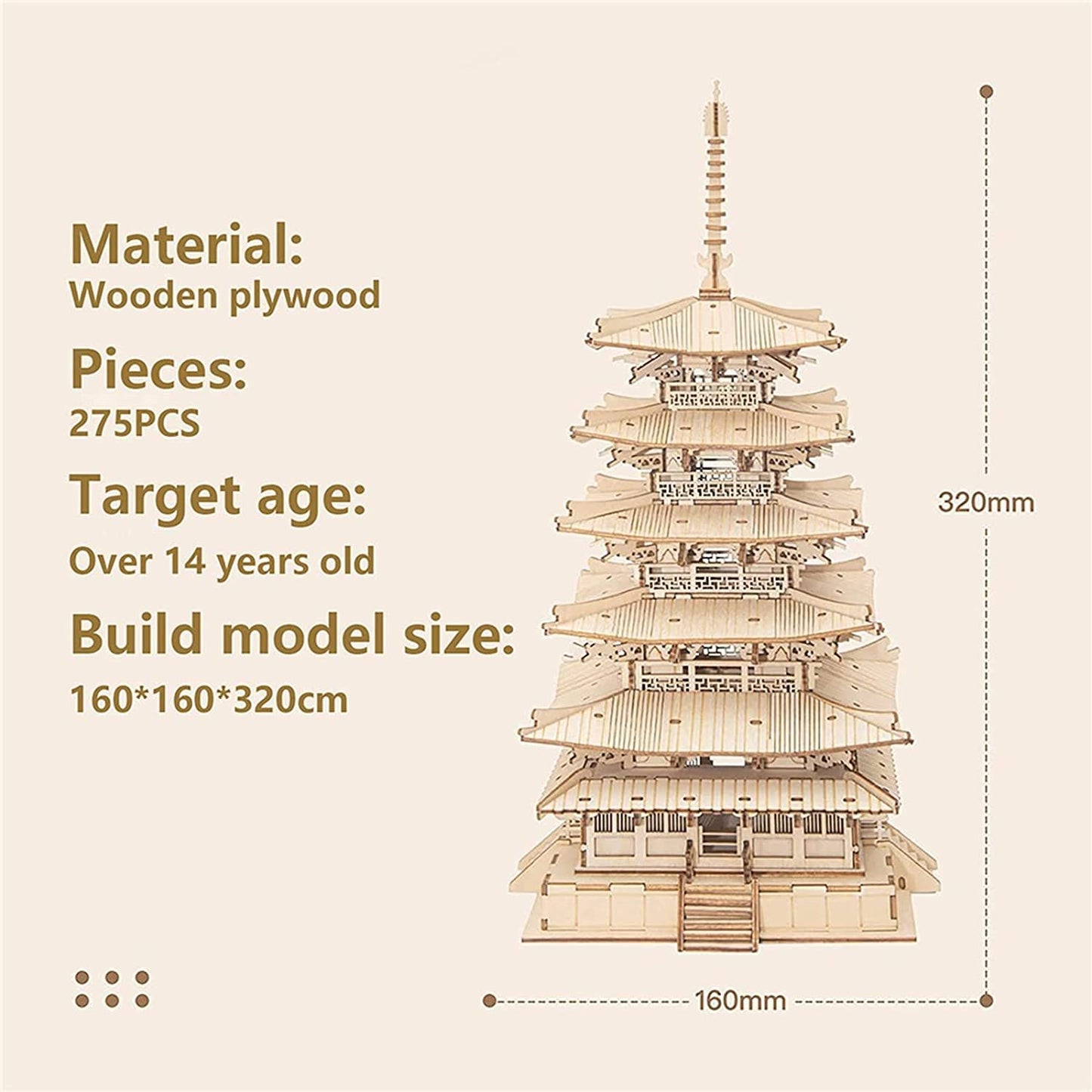 Robotime | Rolife | Five-storied Pagoda | Hobby Kits & DIY Collectibles | 3D Assemble Kits