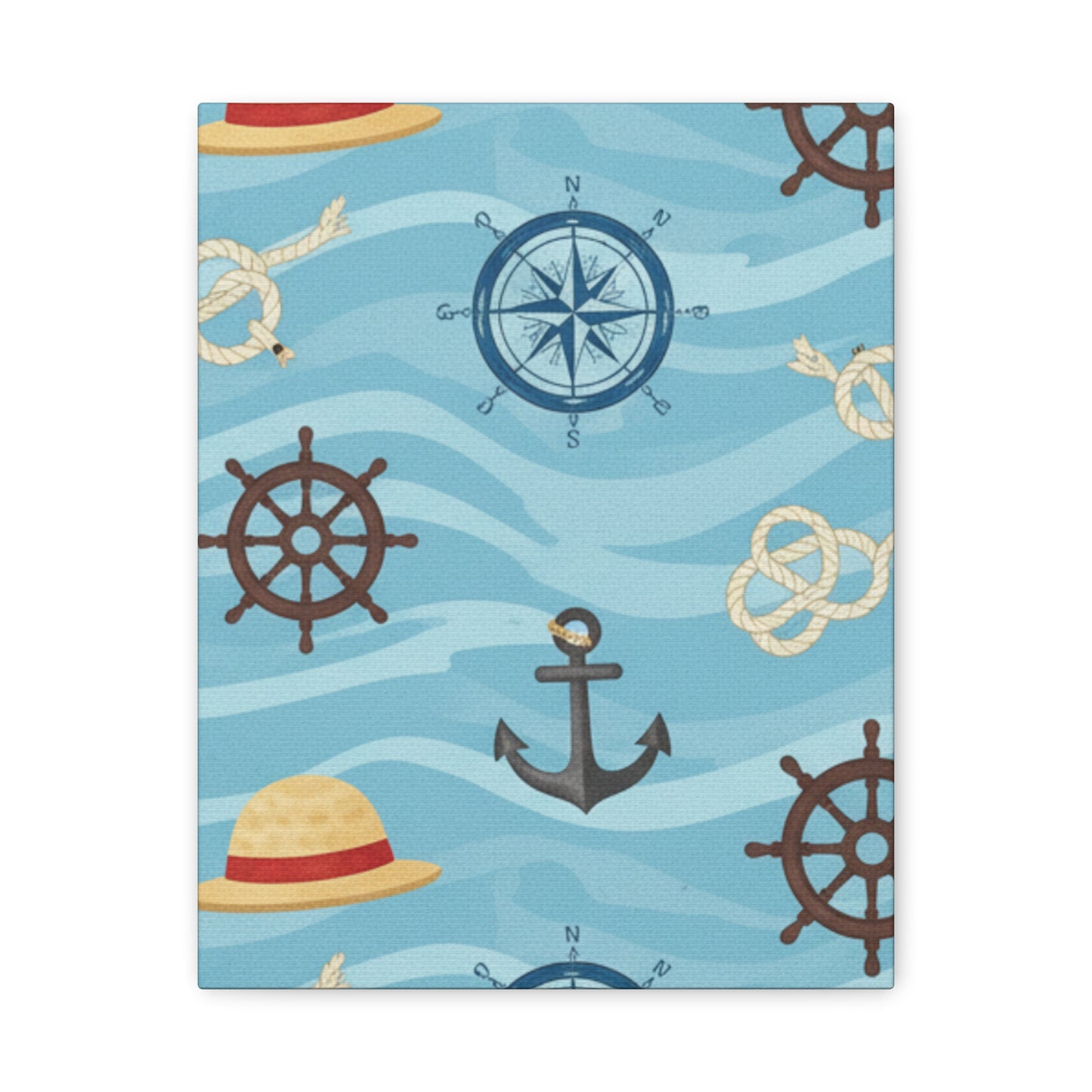 One Piece-Inspired | Blue Nautical Straw Hats | Premium Canvas Wall Art