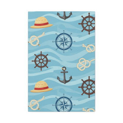 One Piece-Inspired | Blue Nautical Straw Hats | Premium Canvas Wall Art