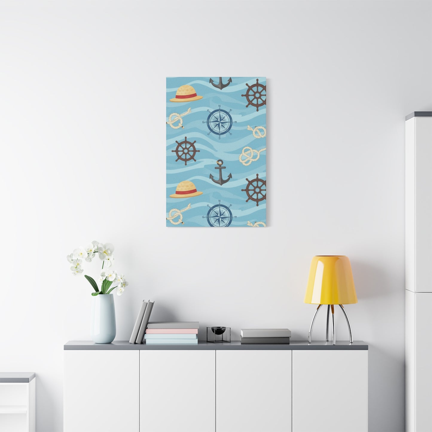 One Piece-Inspired | Blue Nautical Straw Hats | Premium Canvas Wall Art