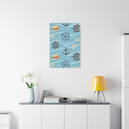 One Piece-Inspired | Blue Nautical Straw Hats | Premium Canvas Wall Art