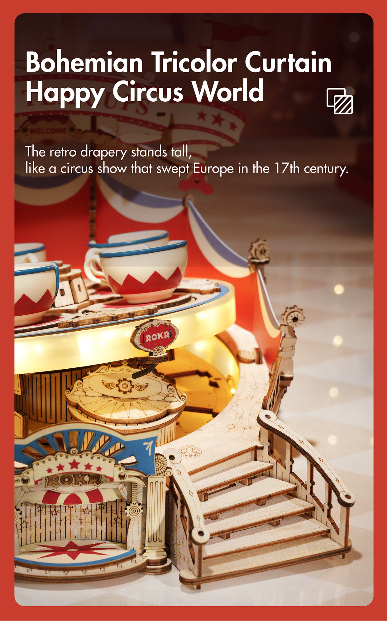 Robotime | ROKR | Magic Amusement Park | Tilt-A-Whirl Music Box | Hobby Kits & DIY Collectibles | 3D Assemble Kits