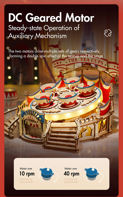 Robotime | ROKR | Magic Amusement Park | Tilt-A-Whirl Music Box | Hobby Kits & DIY Collectibles | 3D Assemble Kits