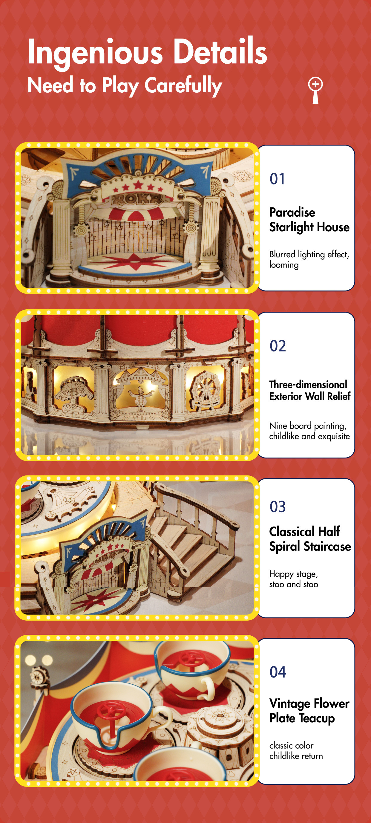 Robotime | ROKR | Magic Amusement Park | Tilt-A-Whirl Music Box | Hobby Kits & DIY Collectibles | 3D Assemble Kits