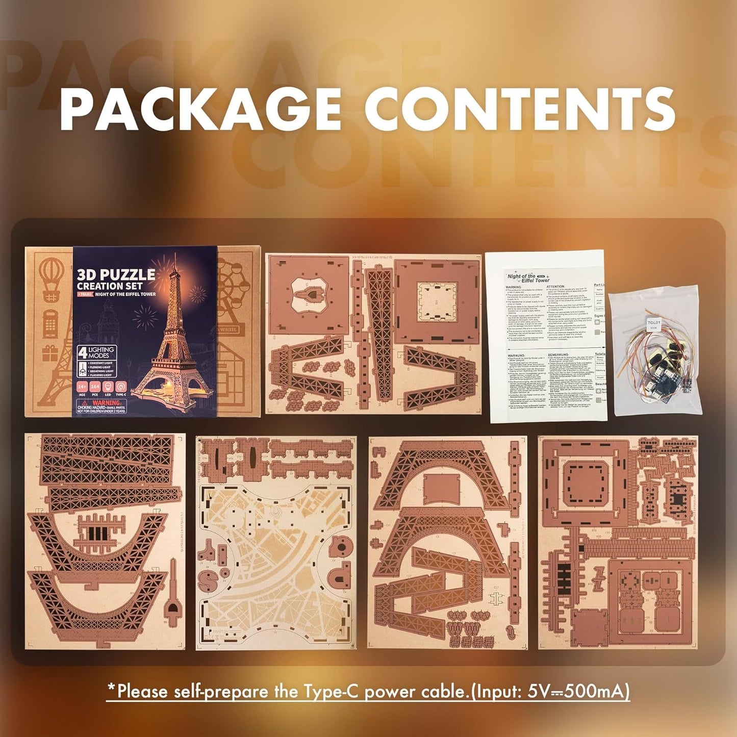 Robotime | Rolife | 3D Puzzle Creation Set | Night Of The Eiffel Tower | Hobby Kits & DIY Collectibles | 3D Assemble Kits