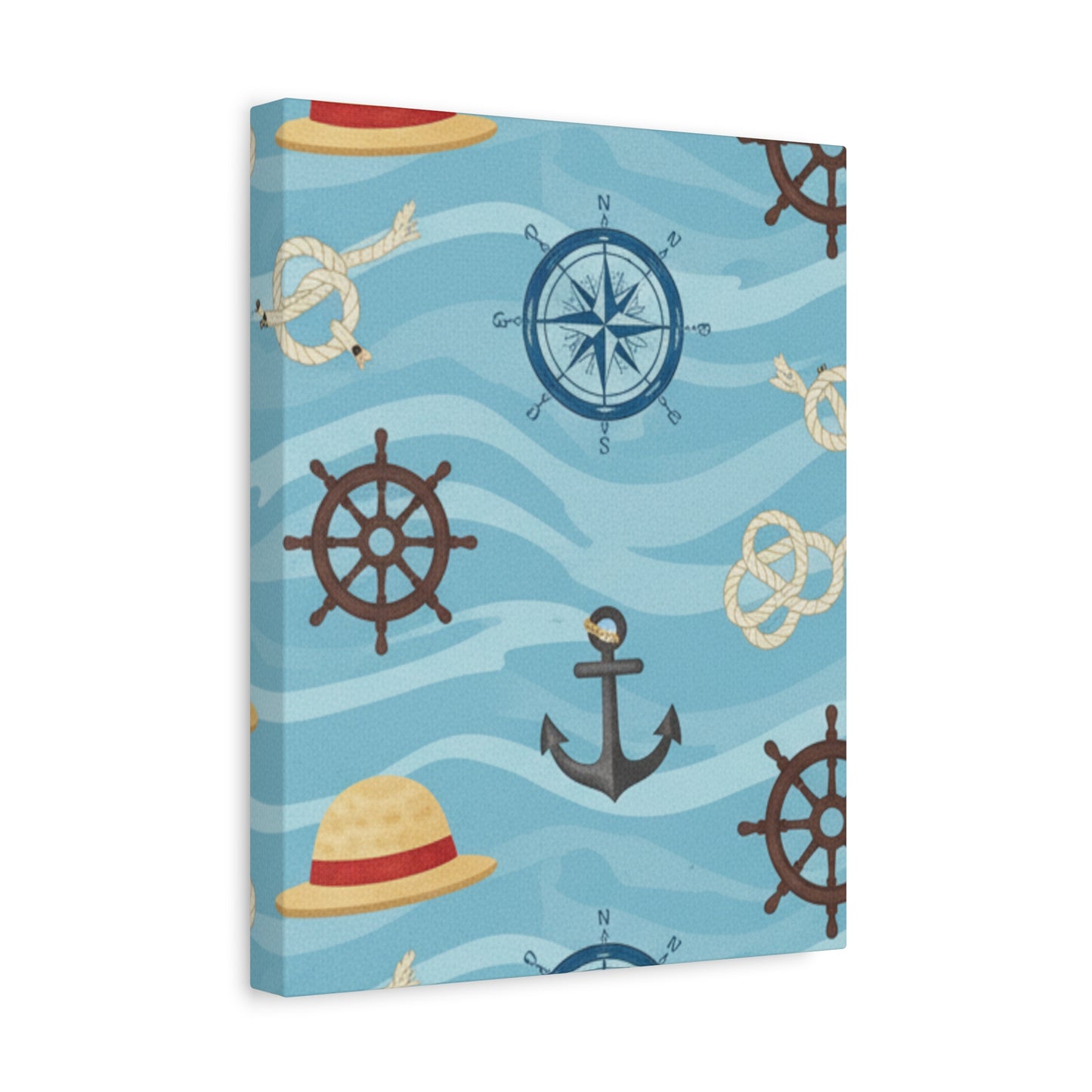 One Piece-Inspired | Blue Nautical Straw Hats | Premium Canvas Wall Art