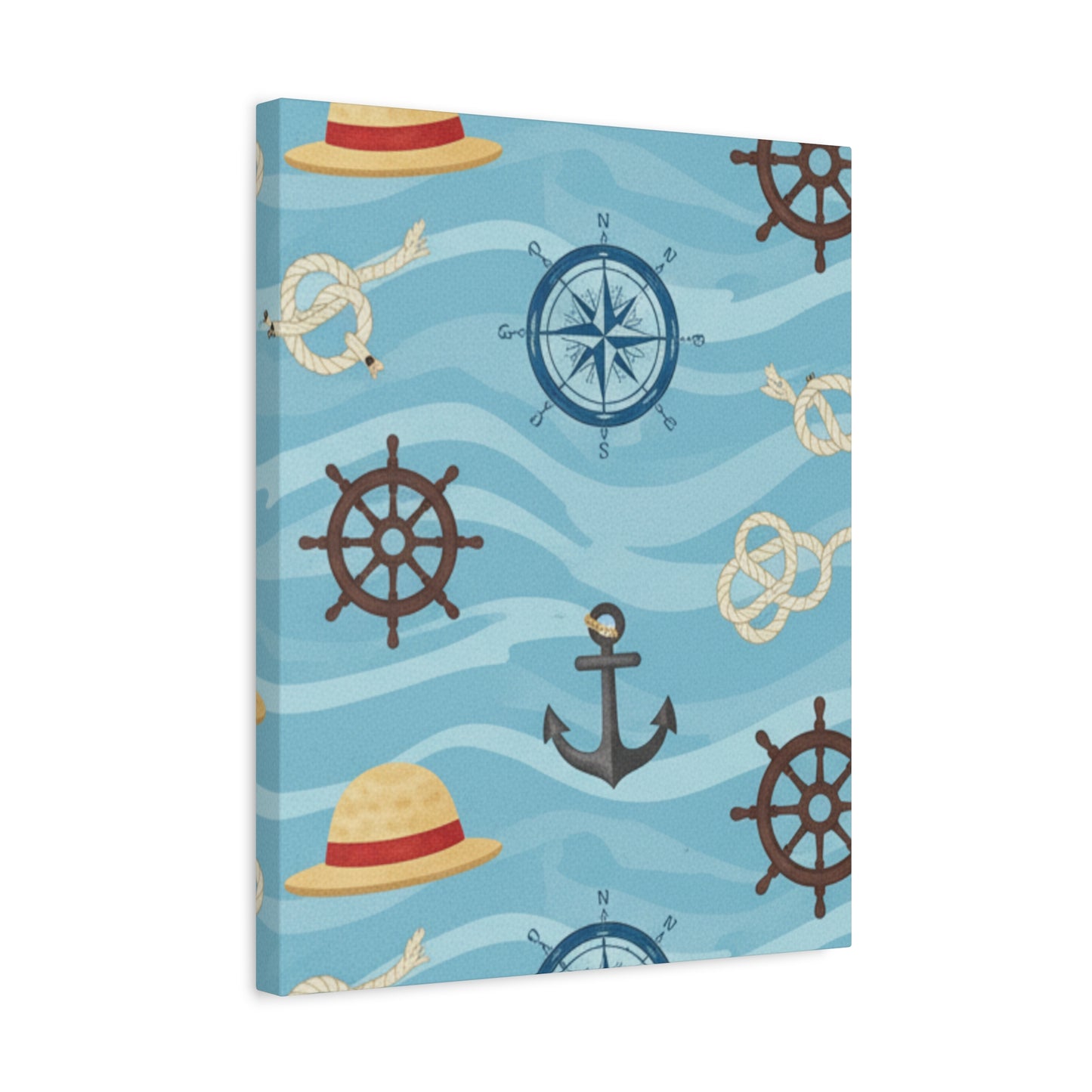 One Piece-Inspired | Blue Nautical Straw Hats | Premium Canvas Wall Art