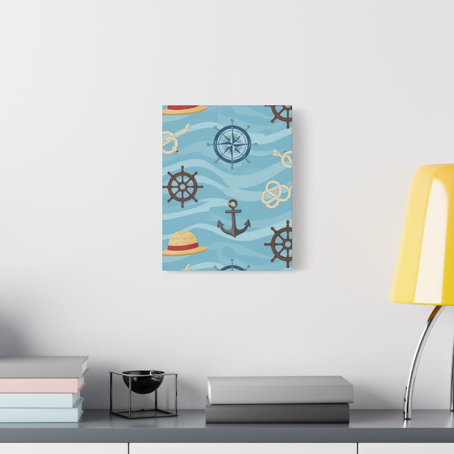 One Piece-Inspired | Blue Nautical Straw Hats | Premium Canvas Wall Art