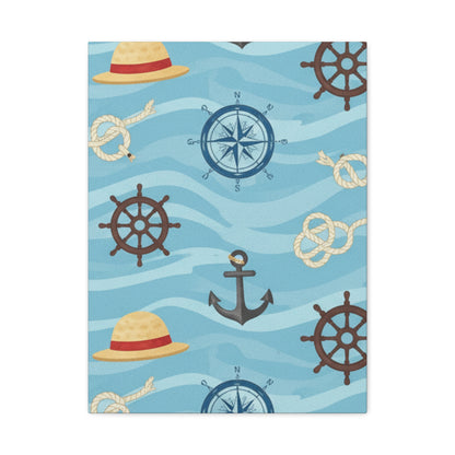 One Piece-Inspired | Blue Nautical Straw Hats | Premium Canvas Wall Art