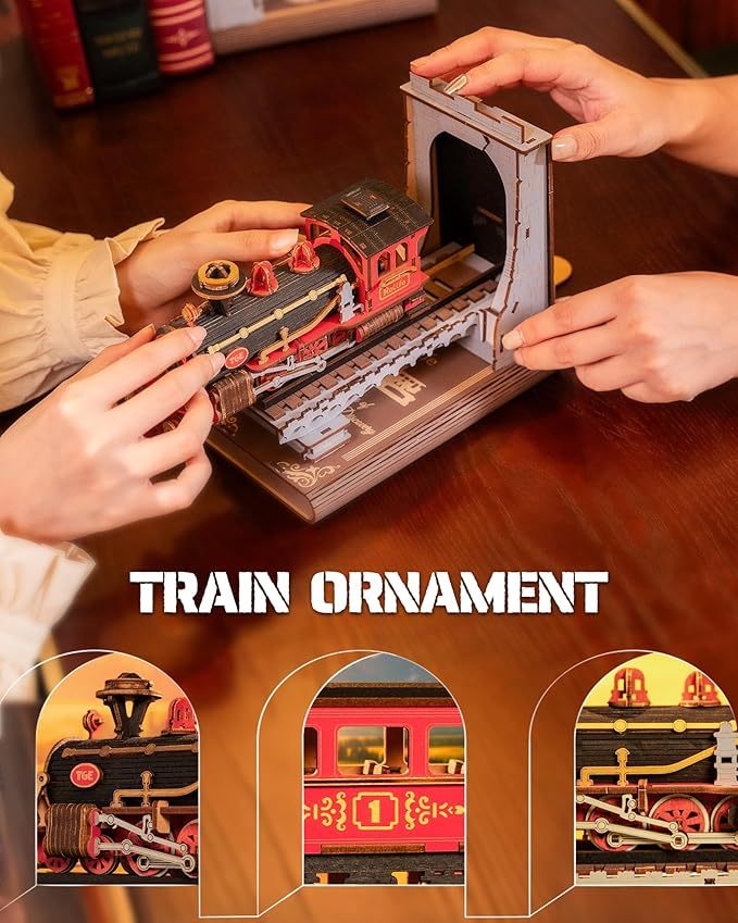 Robotime | Rolife | Book Ends Kit | Century Train | Hobby Kits & DIY Collectibles | 3D Assemble Kits