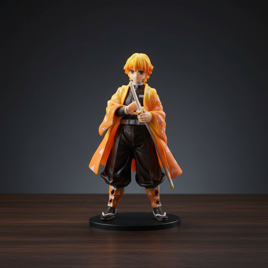 Figurine of an animated character with orange hair and a kimono-like outfit on a white background
