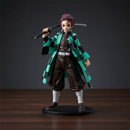 Figure of a character in a checkered coat holding a sword on a white background