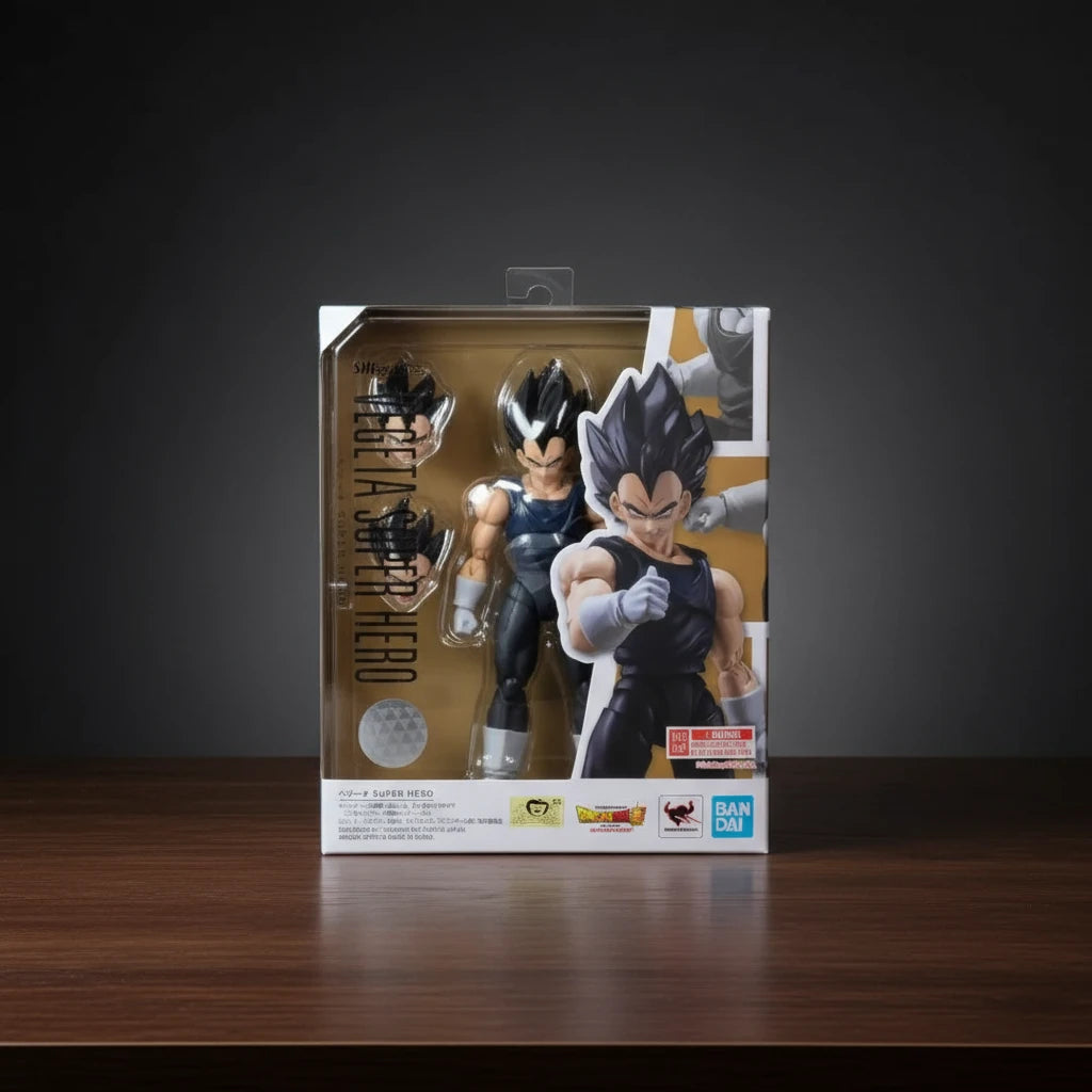 Action figure packaging with characters on a dark background