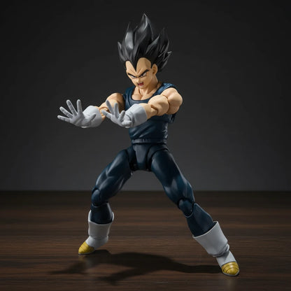 Action figure of a character in a dynamic pose on a textured gray background