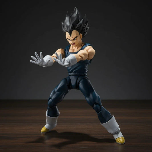 Action figure of a character in a dynamic pose on a textured gray background