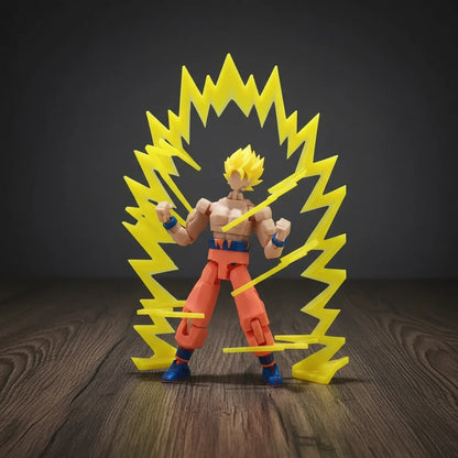 Action figure with a yellow energy aura on a gray background