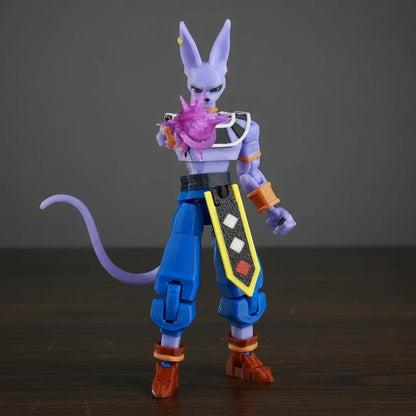 Action figure with a purple and blue design on a textured gray background