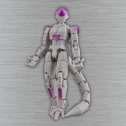 Toy robot figure on a textured gray background