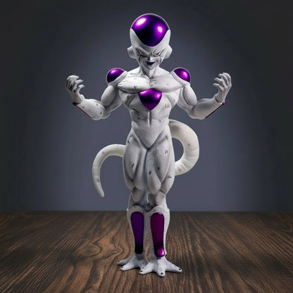 Super Saiyan Freeza figure on a wooden surface with a dark background