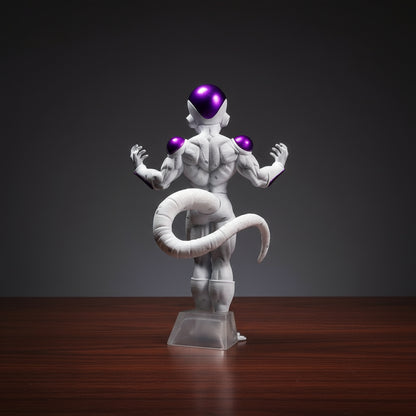 White and purple character figure on a white background