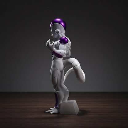White robot-like figure with purple accents on a white background