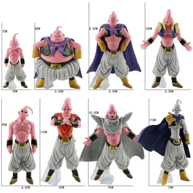 Set of Dragon Ball Z figurines with different sizes displayed.