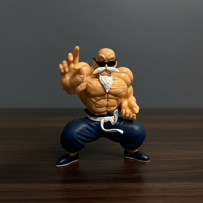 Muscular action figure with sunglasses on a wooden surface