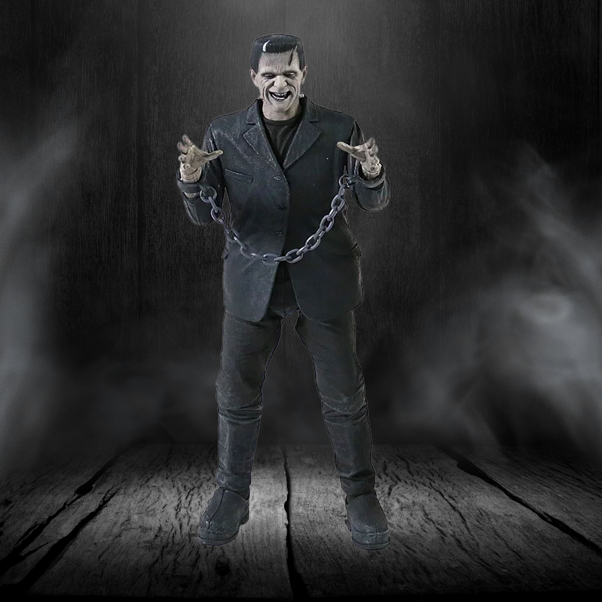 Monster figure in a dark, smoky setting