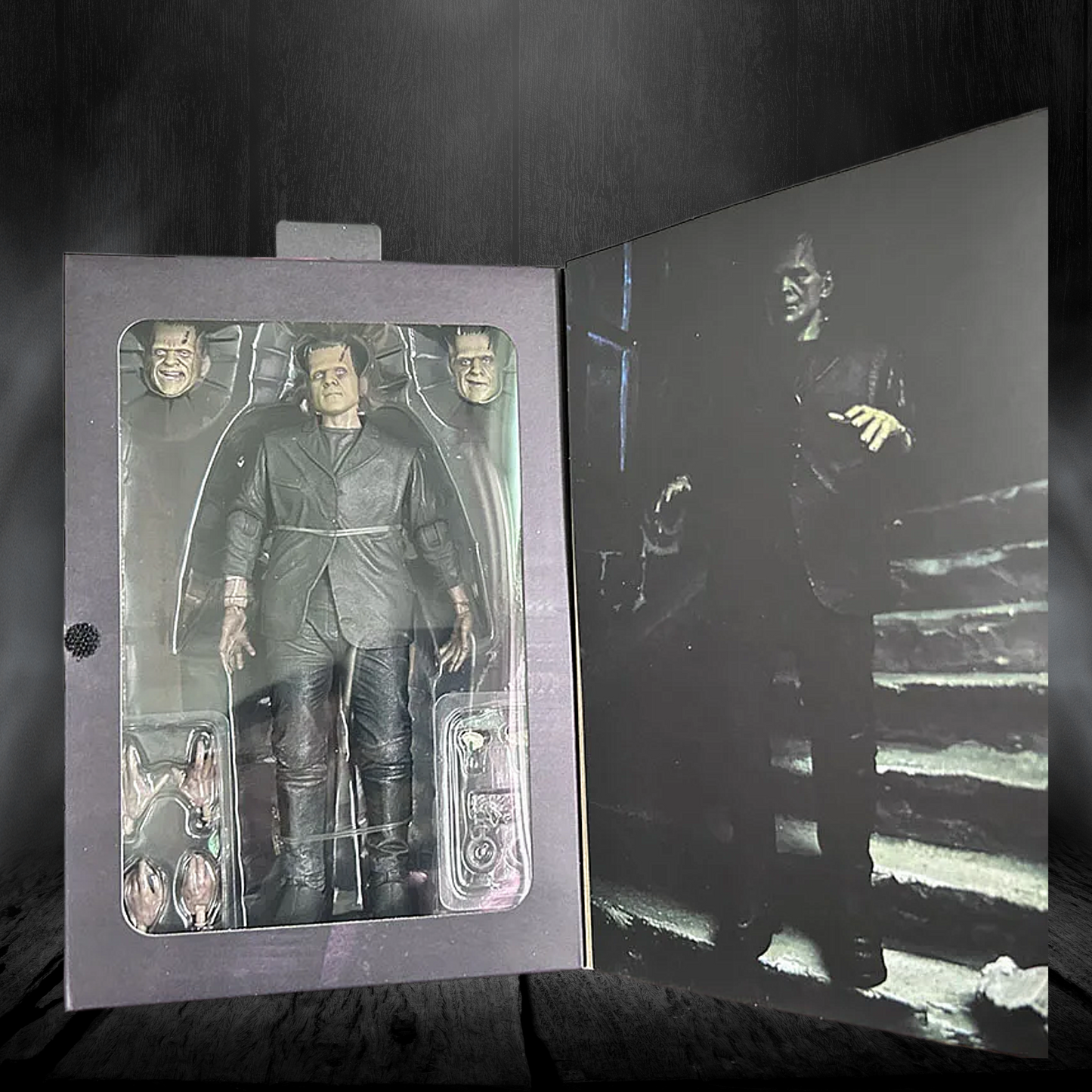 Action figure in a box with a dark background