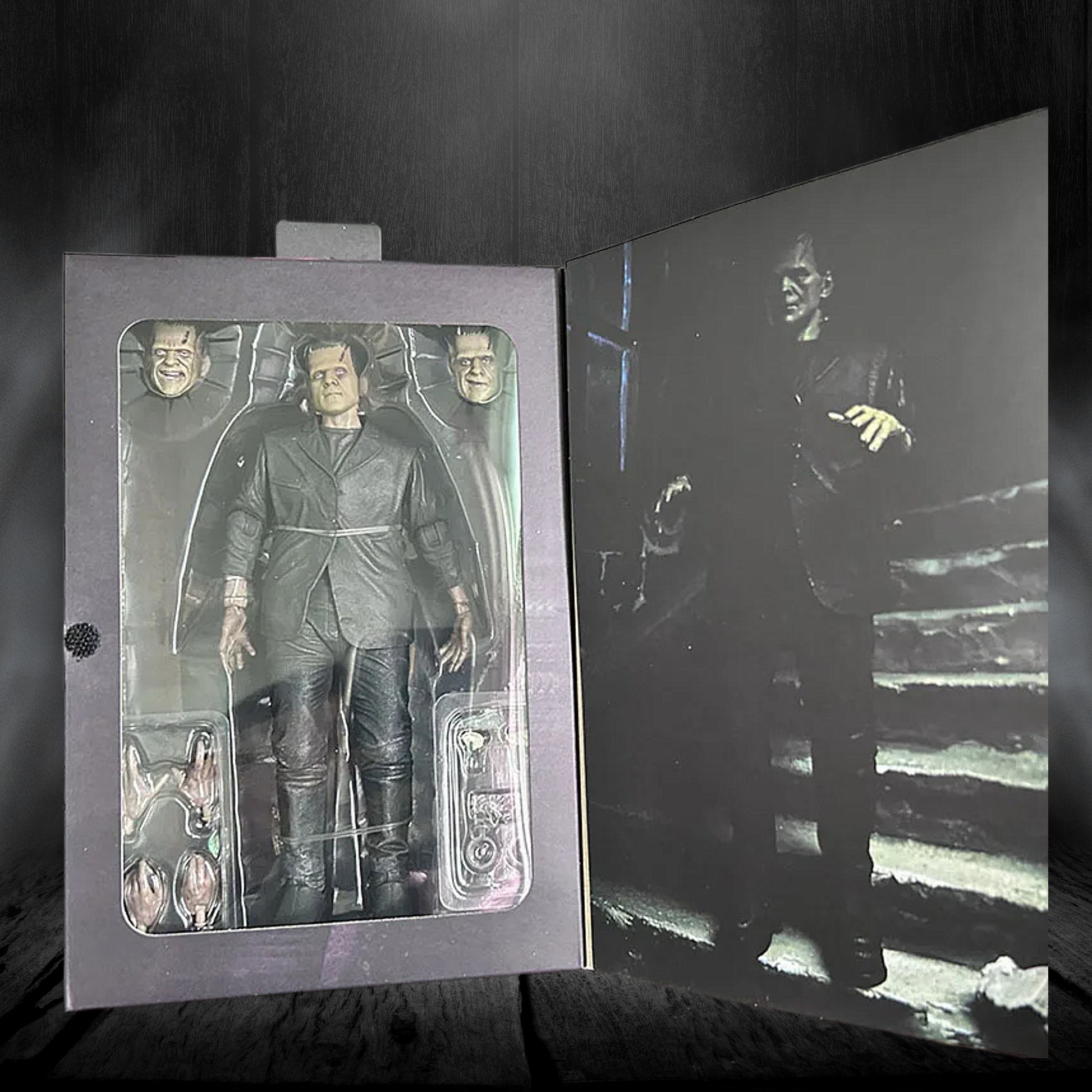 Action figure in a box with a dark background