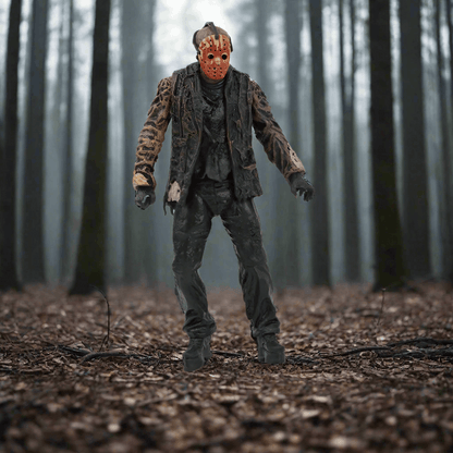 Person in a forest wearing a detailed costume and mask