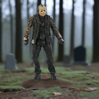 Action figure in a forest setting with a blurred background