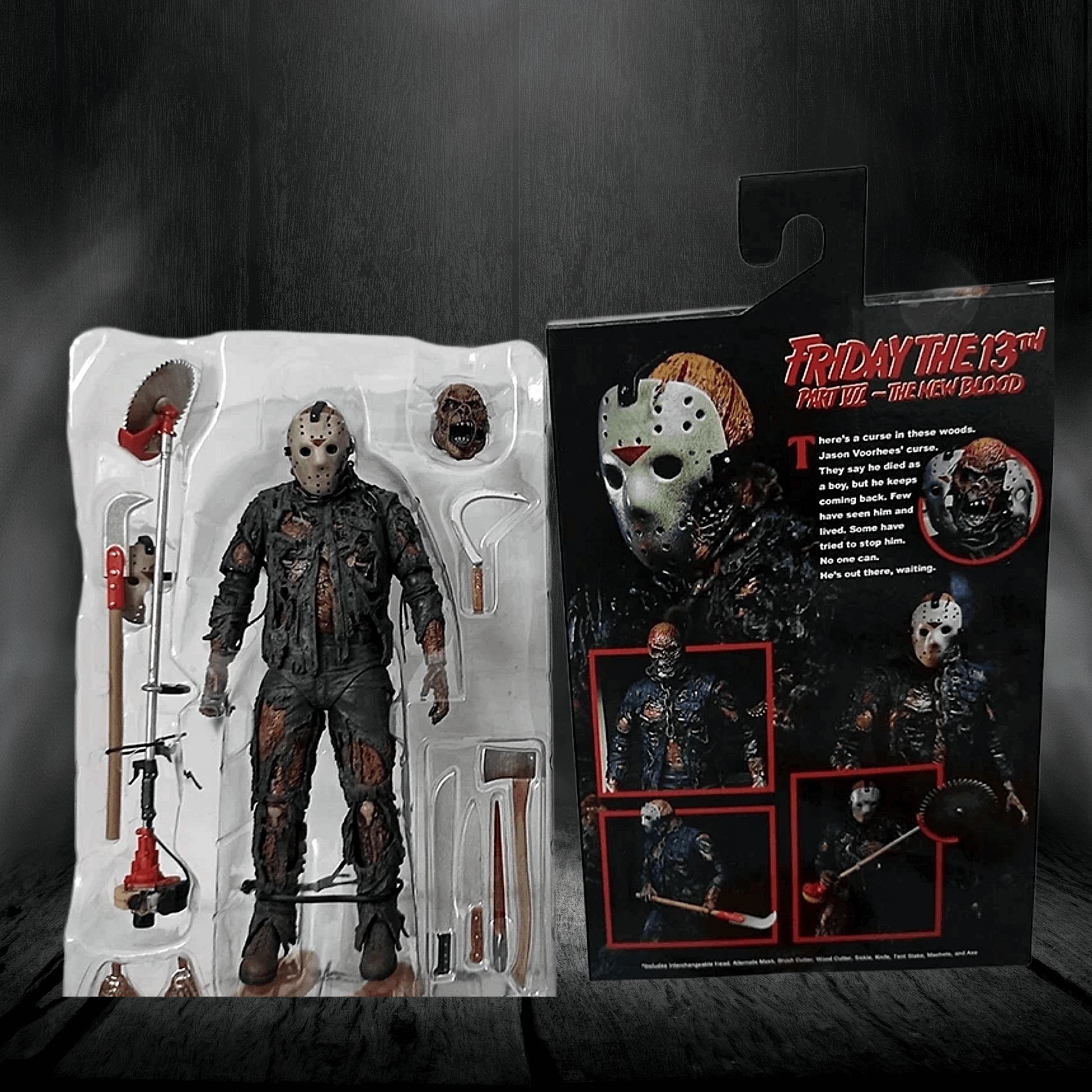 Action figure in packaging with 'Friday the 13th' theme