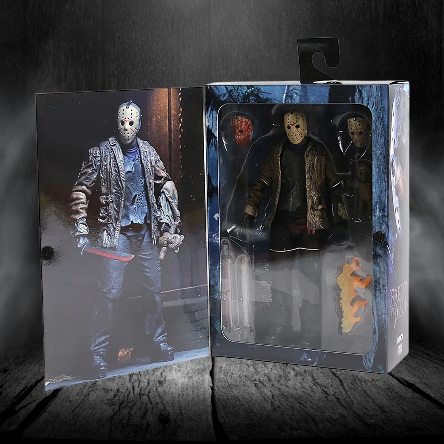 Action figure in packaging on a dark background