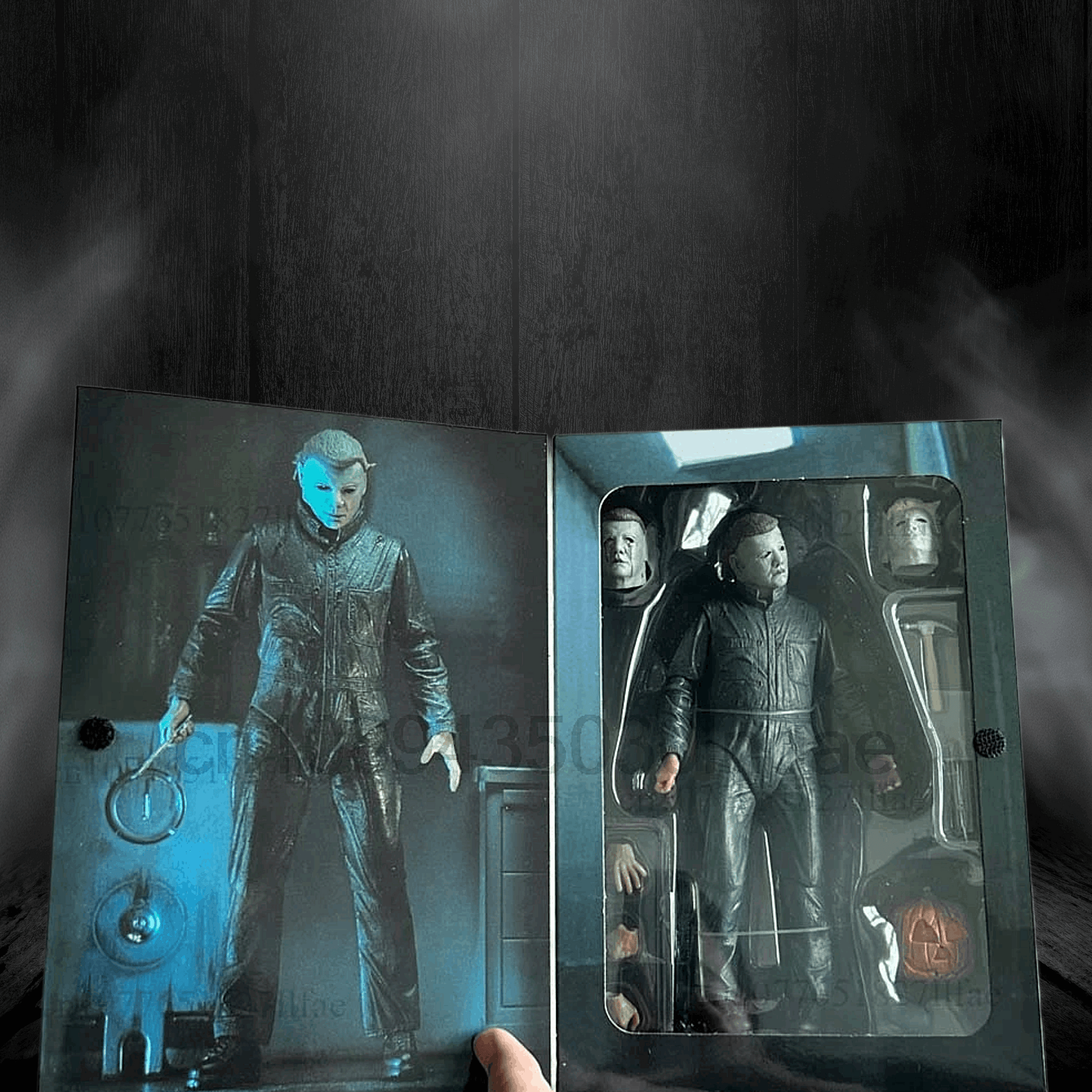 Action figure in packaging with a dark background