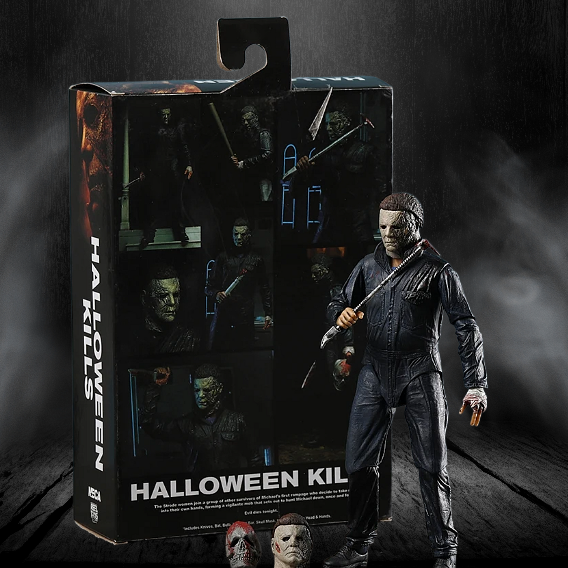 Halloween Kills action figure with packaging on a dark background