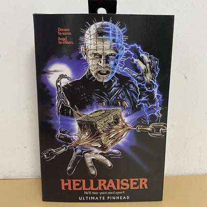 Hellraiser toy packaging with Pinhead on a dark background