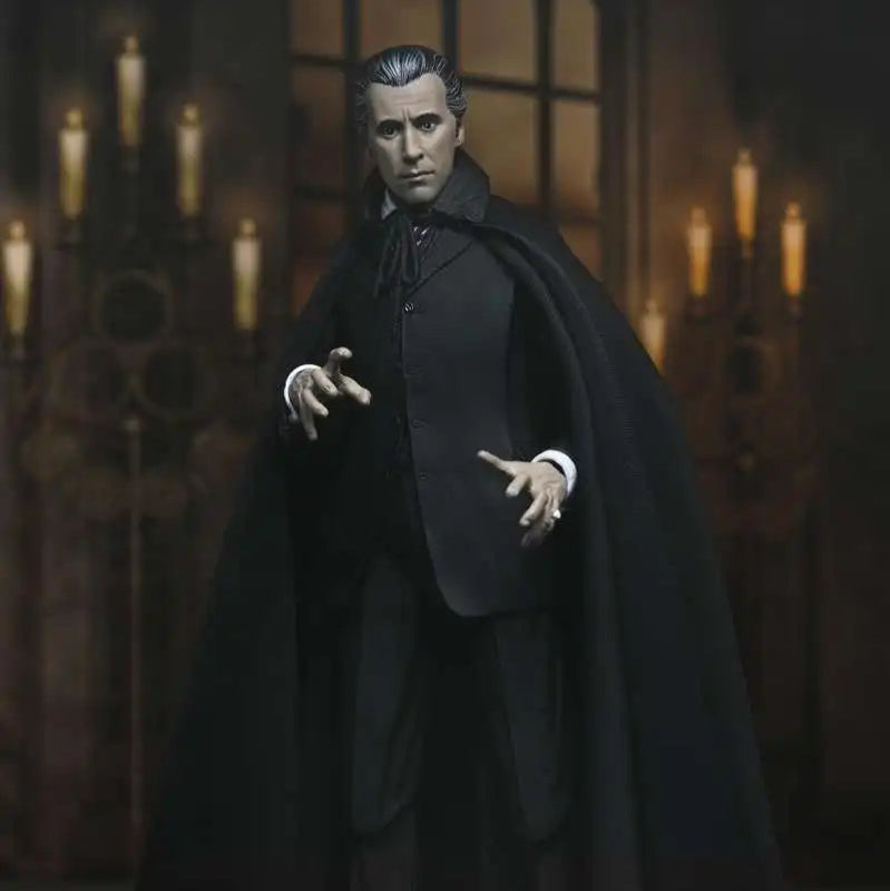 Action figure in a dark, gothic setting with candles