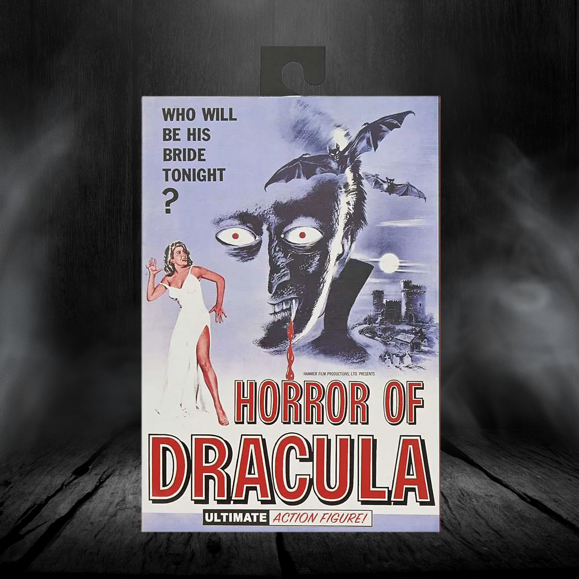 Horror of Dracula action figure packaging with a dark background