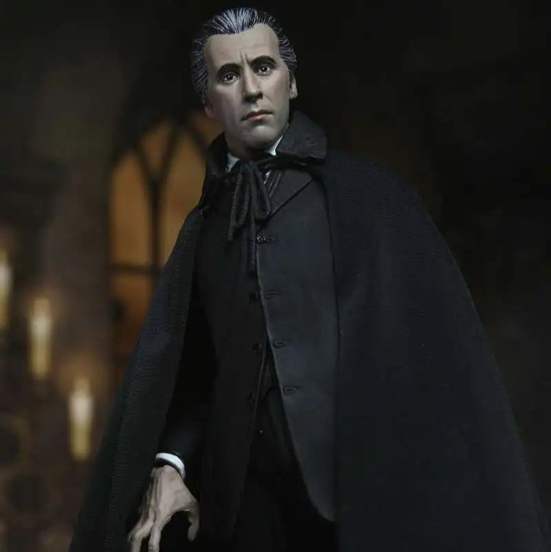 Character in a dark cloak with a gothic background
