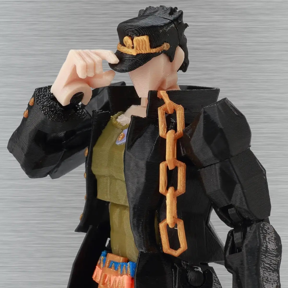 Action figure with a chain accessory against a gray background