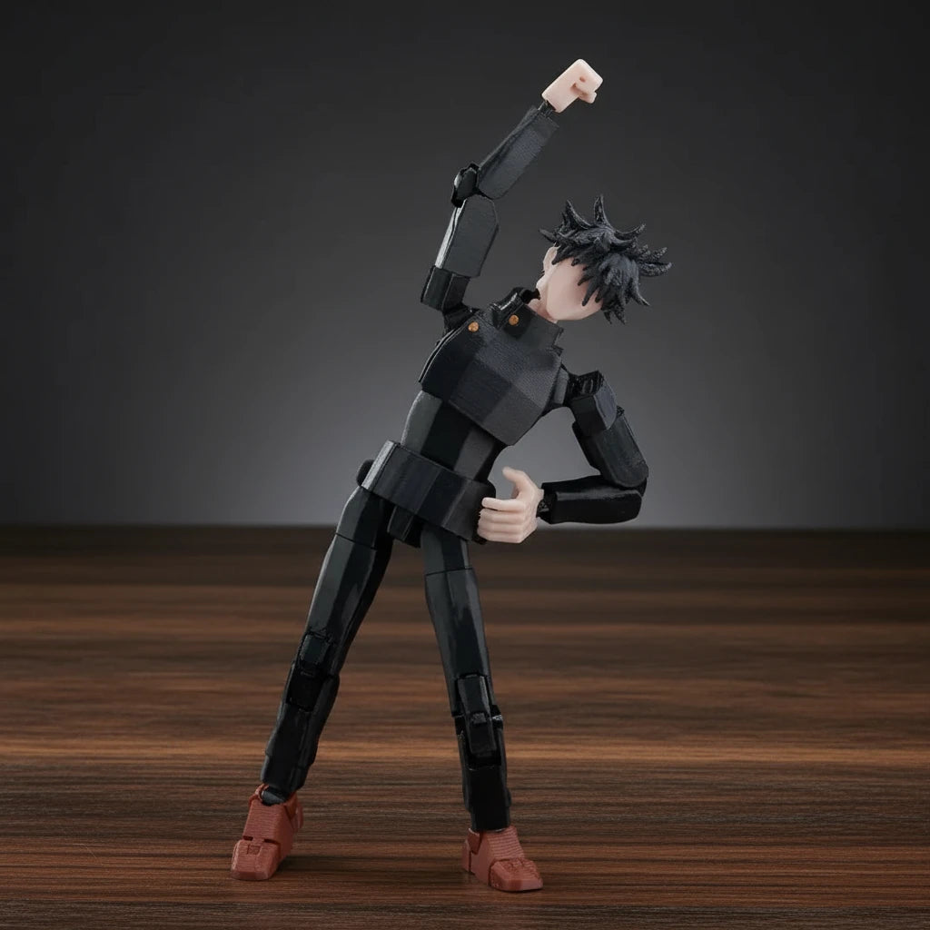 Action figure of a character in a gray suit on a textured gray background