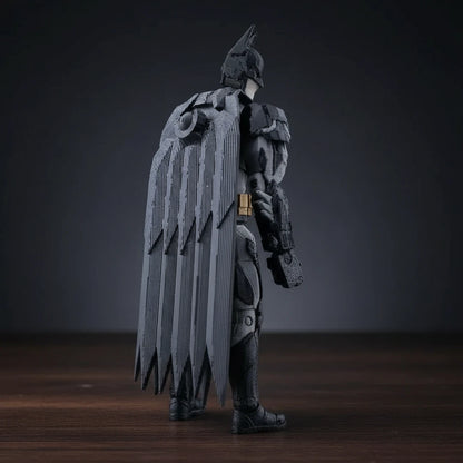 Close-up of a detailed armor piece with a helmet on a textured gray background