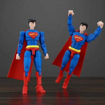 Two superhero action figures on a textured gray background