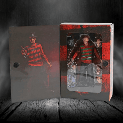 Action figure in a red and green plaid shirt with a dark background