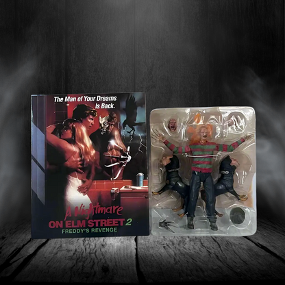Freddy Krueger action figure from 'A Nightmare on Elm Street 2' with packaging on a dark background