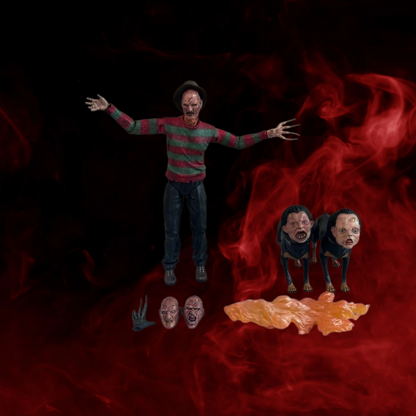 Action figure with a dark, smoky background