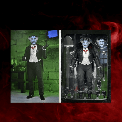 Action figure in a suit with a red background