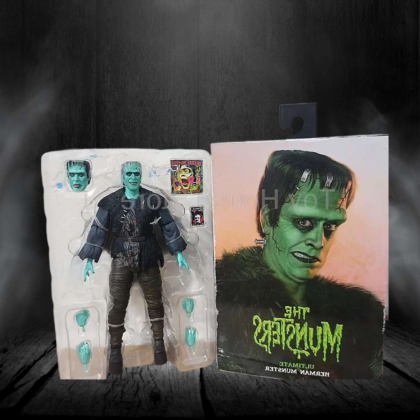 Action figure of a monster in a packaging with a dark background